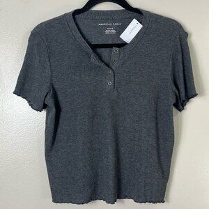 American Eagle Gray Crop Top with crimp hem Women’s Size M NWT